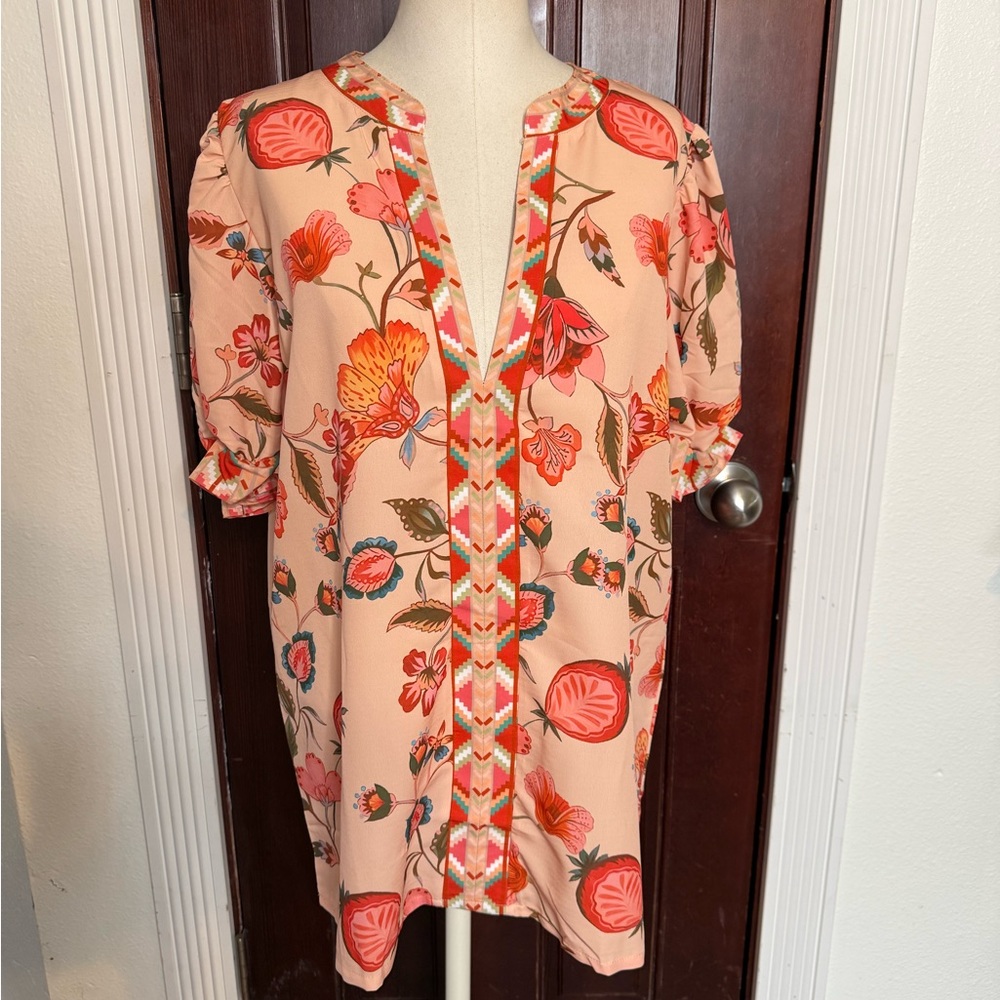 Floral V-Neck relaxed fit Blouse with Puff Sleeves